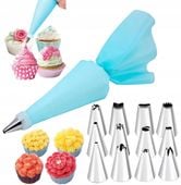 RĘKAW CUKIERNICZY DEKORATOR DO TORTÓW CIAST SILIKON + 12 KOŃCÓWEK 14el