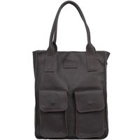 VERA PELLE torebka skórzana shopper na ramię z kieszeniami V516 c.brązowa