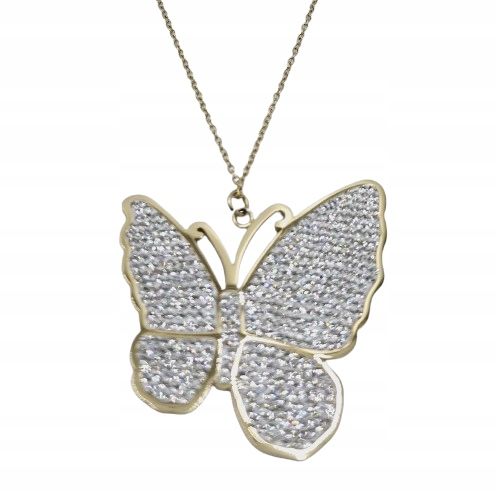 Piękny naszyjnik ze stali chirurgicznej Motyl białe cyrkonie zdjęcie 1