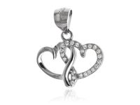 RODOWANY SREBRNY WISIOREK DWA SERCA BIAŁE CYRKONIE