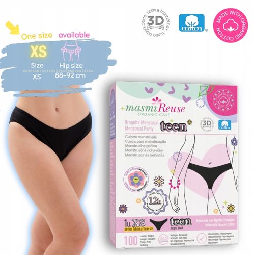 Majtki menstruacyjne ekologiczne Masmi DLA NASTOLATEK XS 100% bawełna BIO na Arena.pl