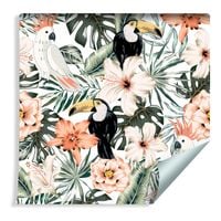 Tapeta Tropikalne Kwiaty Liście Rośliny Ptaki Papugi Tukany