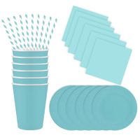 Zestaw jednokolorowy jasny niebieski - kubeczki, talerzyki, słomki, serwetki
