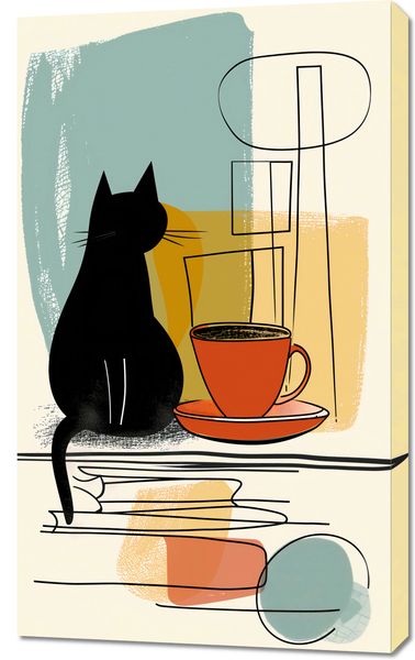 Obraz 60x100cm Kot i Kawa zdjęcie 1