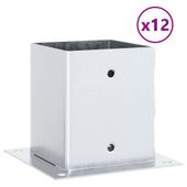 Podstawy słupków kwadratowe 12 szt. Srebrne Stal ocynkowana