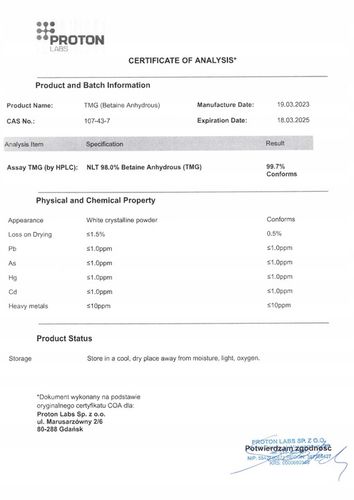 PROTON LABS TMG 50g Betaina bezwodna Czysty Proszek 99,7%+ na Arena.pl