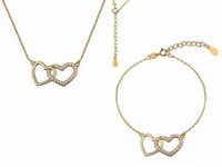 Delikatny pozłacany srebrny komplet celebrytka serce serduszko heart cyrkonie srebro 925 Z1144Z_G