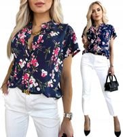 Elegancka BLUZKA DAMSKA luźna wygodna bawełniana modny print kwiaty
