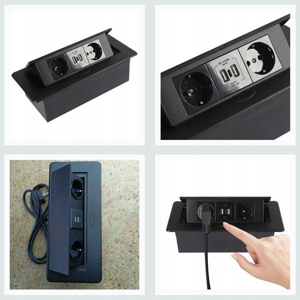 GNIAZDO CHOWANE W BLAT NABLATOWE + 2 USB CZARNE zdjęcie 9