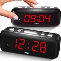 BUDZIK ZEGAR ELEKTRONICZNY CYFROWY LED 24H GŁOŚNY ALARM DRZEMKA CZARNY