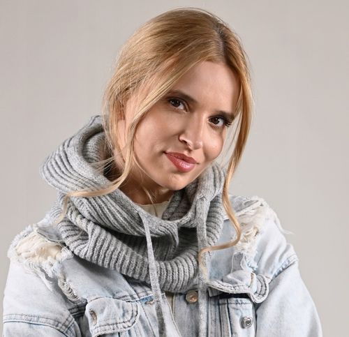 Czapka damska szara KAPTUR modny balaclava Kominiarka komin miekka zimowa na Arena.pl