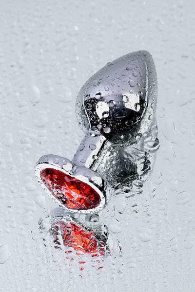 silver anal plug with pink gem heart-shaped zdjęcie 10