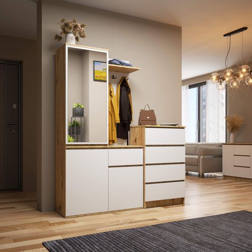 Szafa do przedpokoju z lustrem ENTRO 95 cm duża garderoba - artisan biała na Arena.pl