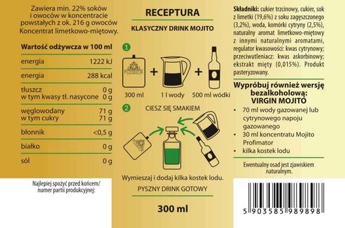 Zaprawka na koktajl MOJITO 300 ml PROFIMATOR na Arena.pl