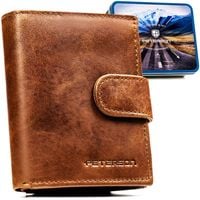 jasnobrązowy portfel męski ze skóry naturalnej wyposażony w system
