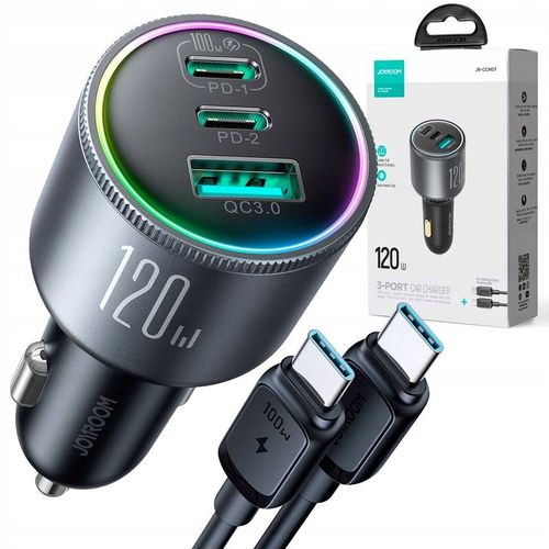 JOYROOM ŁADOWARKA SAMOCHODOWA 120W 2xUSB-C USB-A + KABEL USB-C 100W QC PD na Arena.pl