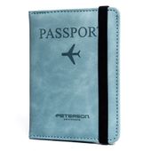 błękitne etui na paszport wykonane ze skóry ekologicznej zamykane