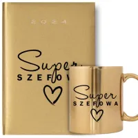 ZESTAW ZŁOTY KUBEK I KALENDARZ PLANER A5 2024 PREZENT DLA SUPER SZEFOWA