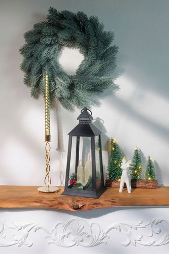 ŚWIĄTECZNA LATARNIA LATARENKA LED CZARNA ŚWIECZKI CHOINKA 35 CM CIEPŁA BIEL na Arena.pl