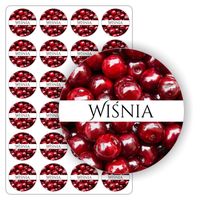 NAKLEJKI wiśniowy samoprzylepne kolorowe WIŚNIA słoik dżem przetwory 5cm