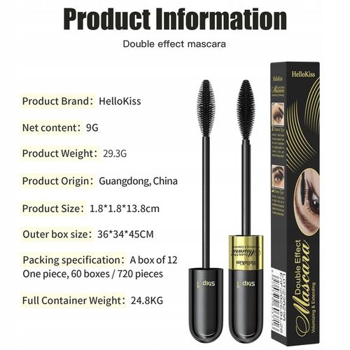 2 W 1 Tusz Do Rzęs 4D Mascara Pogrubiająco Wydłużający Czarny na Arena.pl