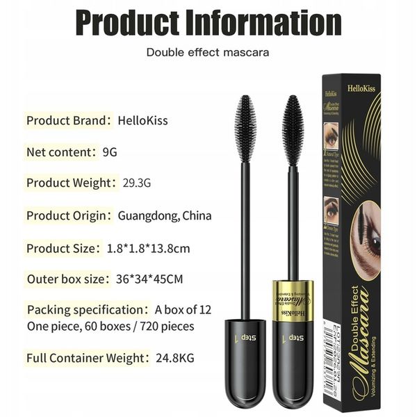 2 W 1 Tusz Do Rzęs 4D Mascara Pogrubiająco Wydłużający Czarny zdjęcie 9