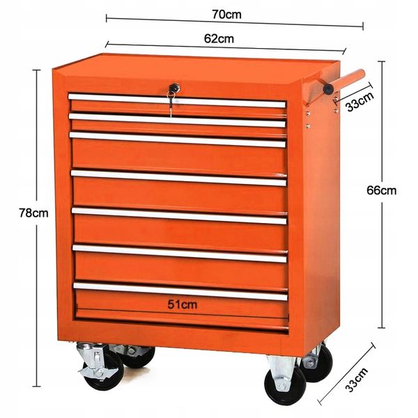 SZAFKA POMARAŃCZOWA WARSZTATOWA WÓZEK NARZĘDZIOWY 688 EL. PRO 7 SZUFLAD zdjęcie 10