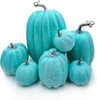 Zestaw 7 Sztucznych Dyń Niebieskie Piankowe Różne Rozmiary na Halloween