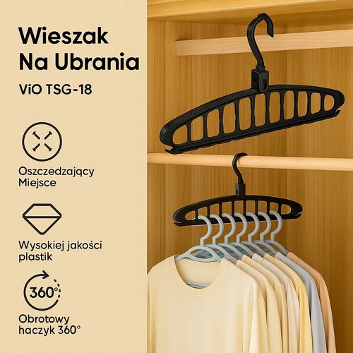 Wieszak na Ubrania Oszczędzający Miejsce TSG-186 Czarny 10 sekcji na Arena.pl