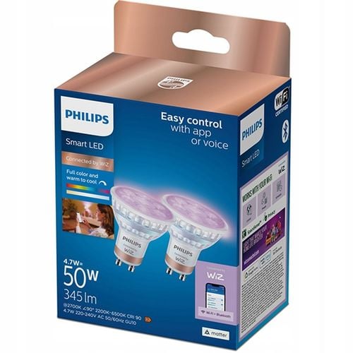 2x Żarówka LED GU10 4,7W = 50W 2200-6500K + RGB 36° SMART WiFi Philips na Arena.pl