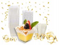 ORYGINALNE POJEMNIKI PUCHARKI KWADRATOWE DO DESERÓW 60ML ZŁOTY BROKAT 50szt