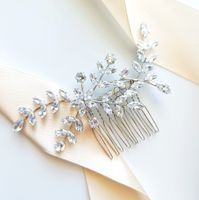 OZDOBA do włosów srebrna kwiaty cyrkoniowe listki do bocznego upięcia koka