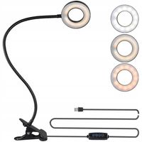 LAMPKA LED LAMPA PILOT USB GIĘTKA RING BIURKOWA Z KLIPSEM NOCNA DO CZYTANIA