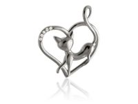 RODOWANY SREBRNY WISIOR SERCE KOTEK KOT CYRKONIE