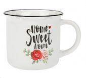 Kubek COTTAGE porcelana New Bone 355 ml retro vintage biały napis Home Sweet Home róże
