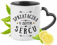 Kubek Czarny Z Uszkiem W Kształcie Serca Dla Sprzątaczki Na Prezent