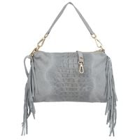 VERA PELLE torebka zamszowa listonoszka kroko z frędzlami V492 j.szara