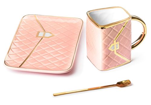 Zestaw Kubek Torebka z Podstawką i Łyżeczką - Różowy na Arena.pl