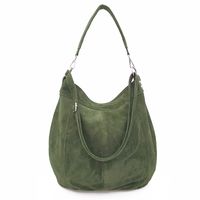 VERA PELLE torebka damska zamszowa worek z paskiem na ramię V469 oliwkowa