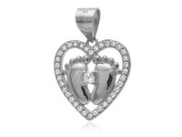 ELEGANCKI RODOWANY SREBRNY WISIOREK SERDUSZKO DZIECIĘCE STOPY CYRKONIE