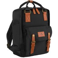 czarno-brązowy, duży plecak damski wykonany z poliestru