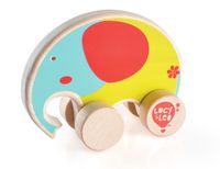 Kolorowy, drewniany słonik na kółkach dla malucha