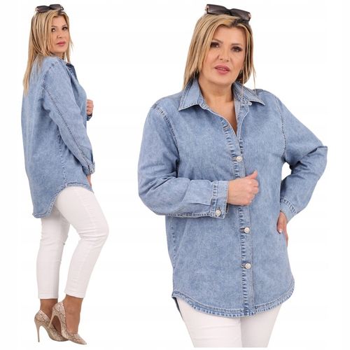 ASYMETRYCZNA JEANSOWA KOSZULA DUŻE ROZMIARY LUŹNA OVERSIZE ELEGANCKA na Arena.pl