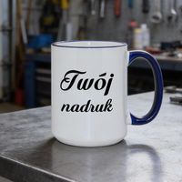 Duży kubek XXL z granatowym uszkiem i rantem z Twoim nadrukiem