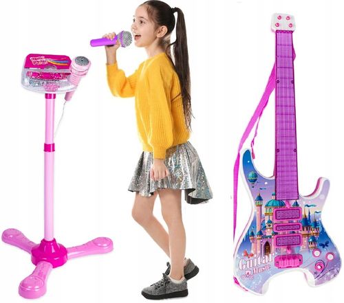 Gitara elektryczna zestaw karaoke dla dzieci mikrofon struny muzyka statyw na Arena.pl