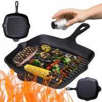 PATELNIA ŻELIWNA GRILLOWA 26cm INDUKCJA OGNISKO GRILL GAZ TALERZ