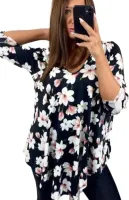 Tunika Damska Bawełniana Dekolt Serek V-Neck Elegancka w Kwiaty rozmiar 50