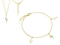 Delikatny pozłacany srebrny komplet celebrytka piorun błyskawica białe cyrkonie srebro 925 Z1702Z_G