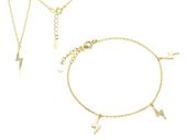 Delikatny pozłacany srebrny komplet celebrytka piorun błyskawica białe cyrkonie srebro 925 Z1702Z_G