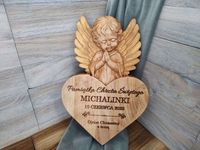 Aniołek drewniany prezent na chrzciny narodziny od Chrzestnych Pamiątka